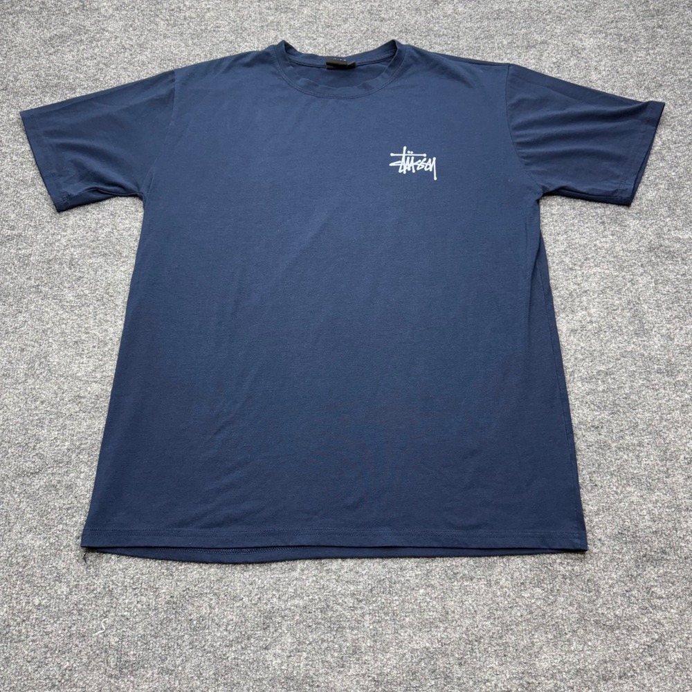 Stussy Los Angeles Navy Blue Graphic Logo T-Shirt Mens 3XL Short Sleeve Cotton